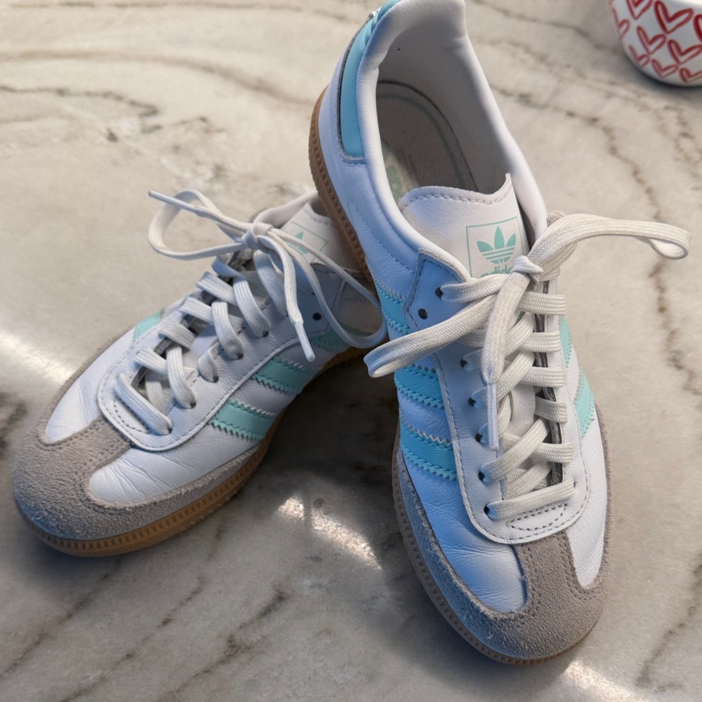 Adidas White and Light Blue Trainers